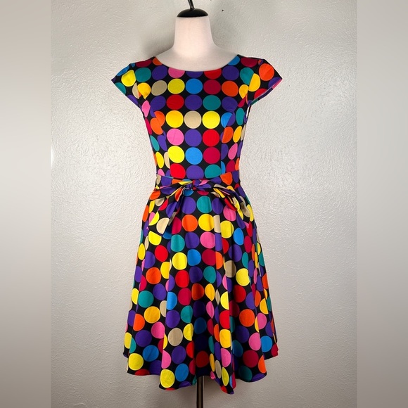 Pukavt Dresses & Skirts - Pukavt retro rockabilly multi colored polka dot cap sleeve fit and flare size S